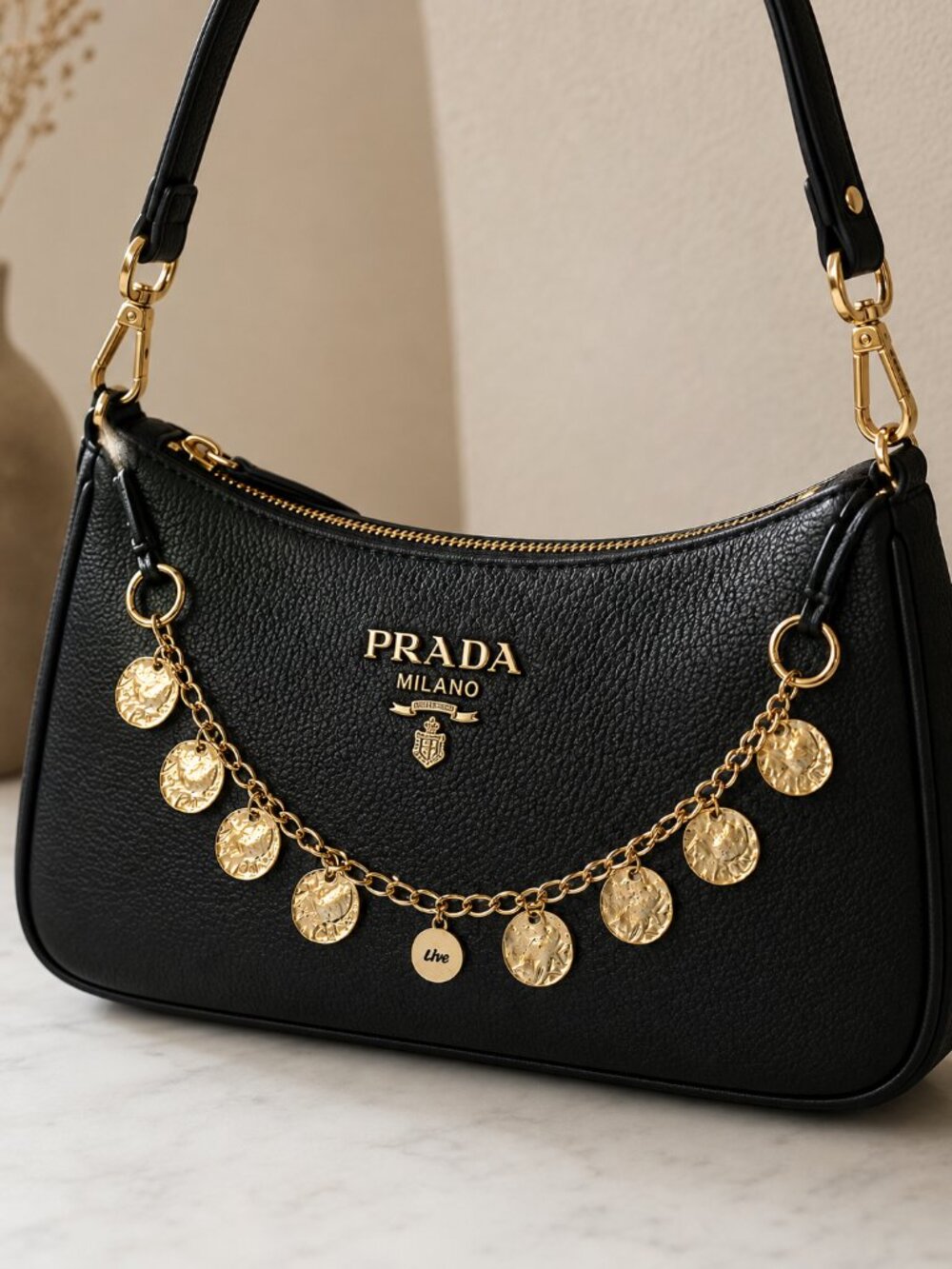 Gold "Live" Bag Charm